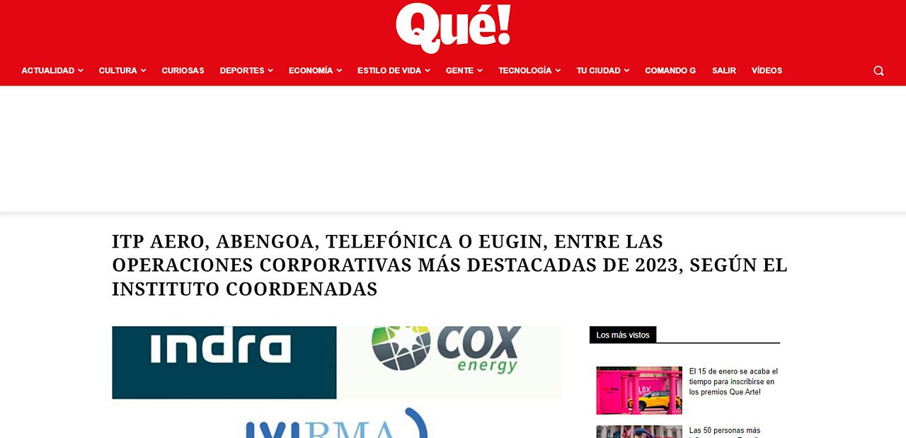 ITP Aero, Abengoa, Telefnica o Eugin, entre las operaciones corporativas ms destacadas de 2023, segn el Instituto Coordenadas